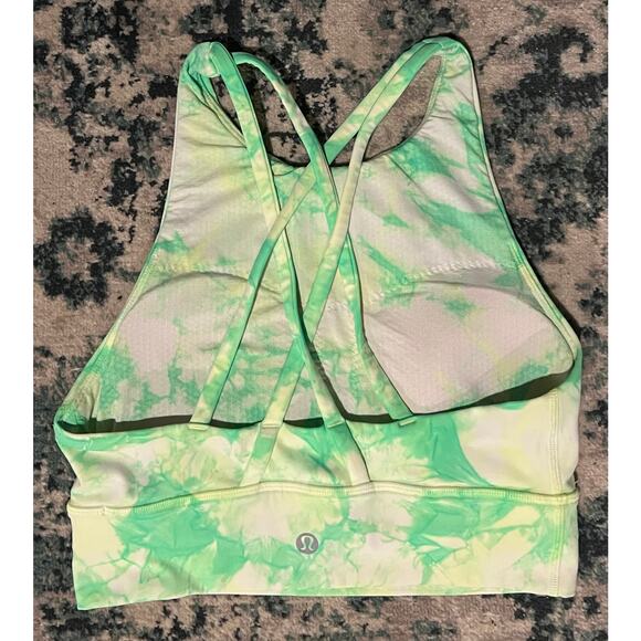 Lululemon Energy Bra High Neck  Sz 4 Dual Shibori Print Florescent Green VGUC - Picture 4 of 7